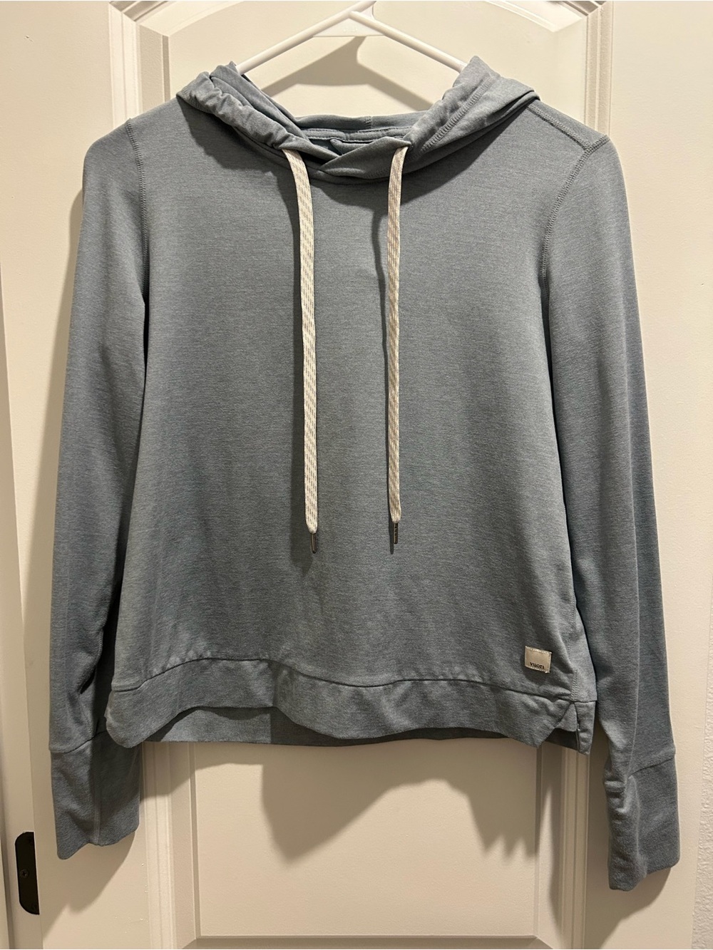 Vuori Dreamknit Light Blue Scoop-Neck Essential Hoodie in Cloud Heather